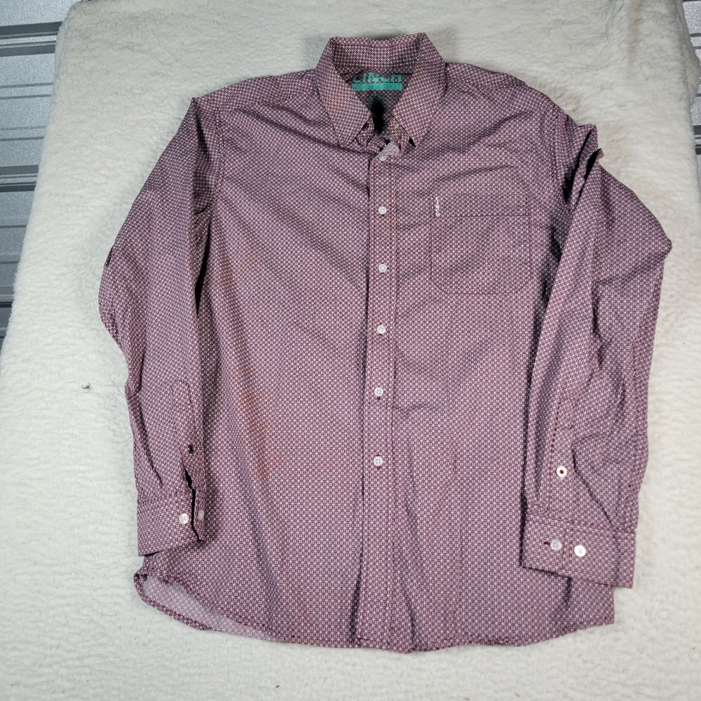 Cinch Button Down Shirt Mens L Burgundy White Geometric Modern Fit MTW1343075